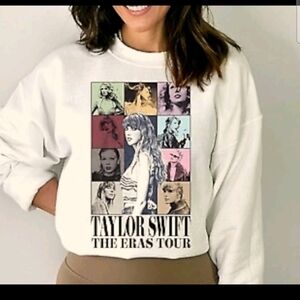 Taylor Swift Womens Cream The Eras Tour Crew Neck Swiftie Sweatshirt S
